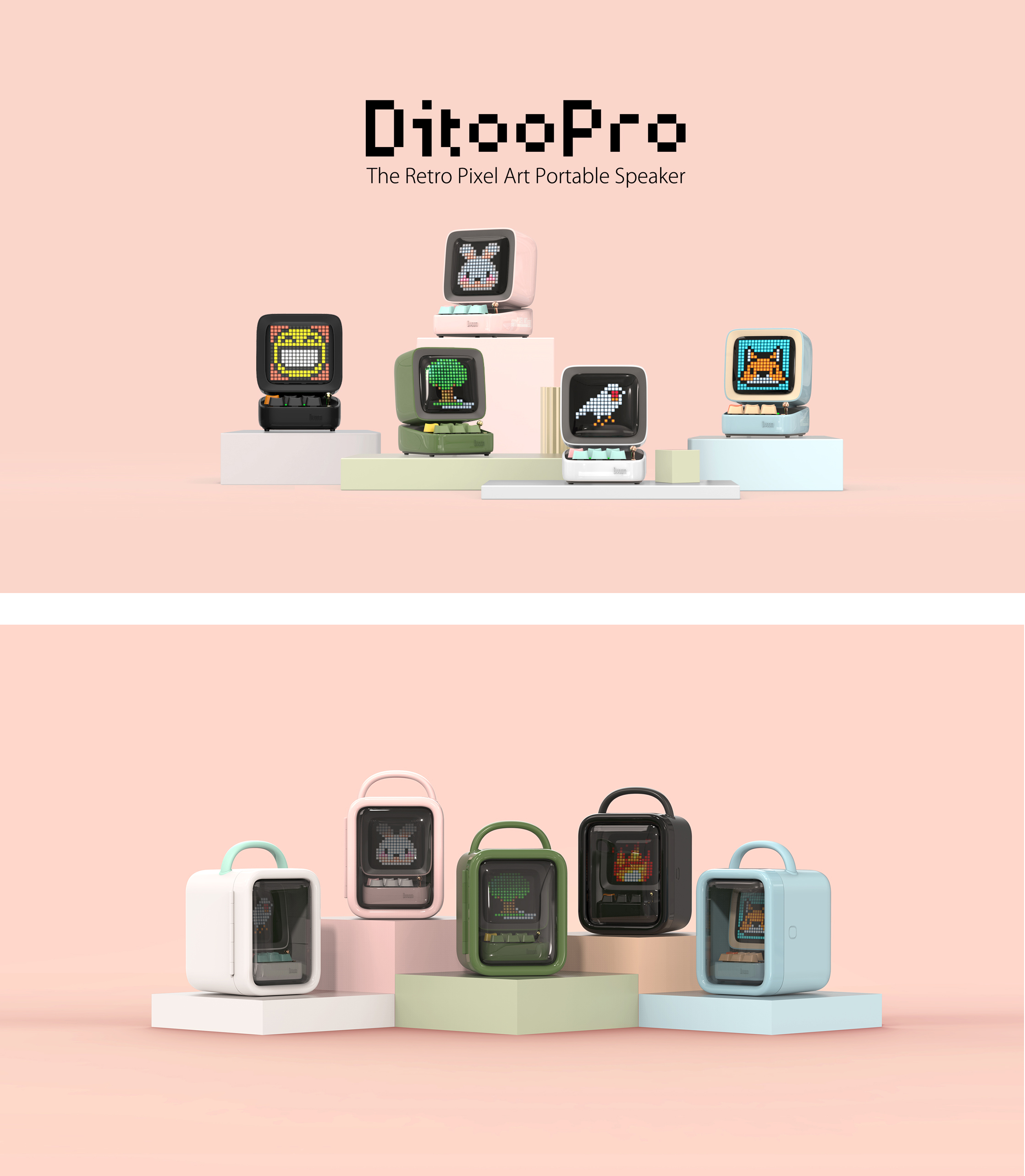 【色:pink】Divoom Ditoo-Pro ポータブルBluetoothス